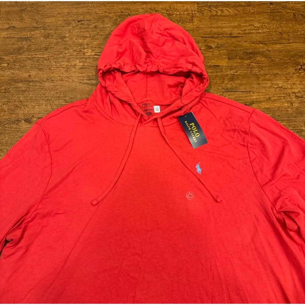 Polo Ralph Lauren Red Lightweight Pullover Hoodie Sweatshirt T Shirt Men's 2XL